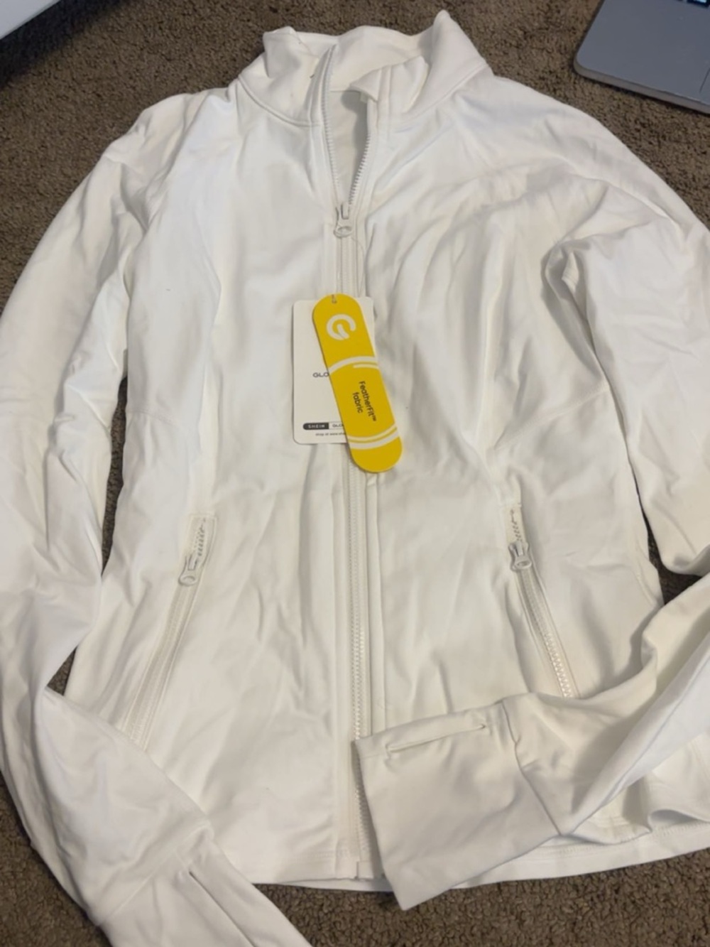 Women's White Zip-Front Utility Jacket with Stand Collar